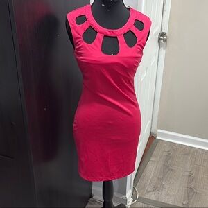 Cals Red Black Cutout Bodycon Dress Mock Neck Cocktail